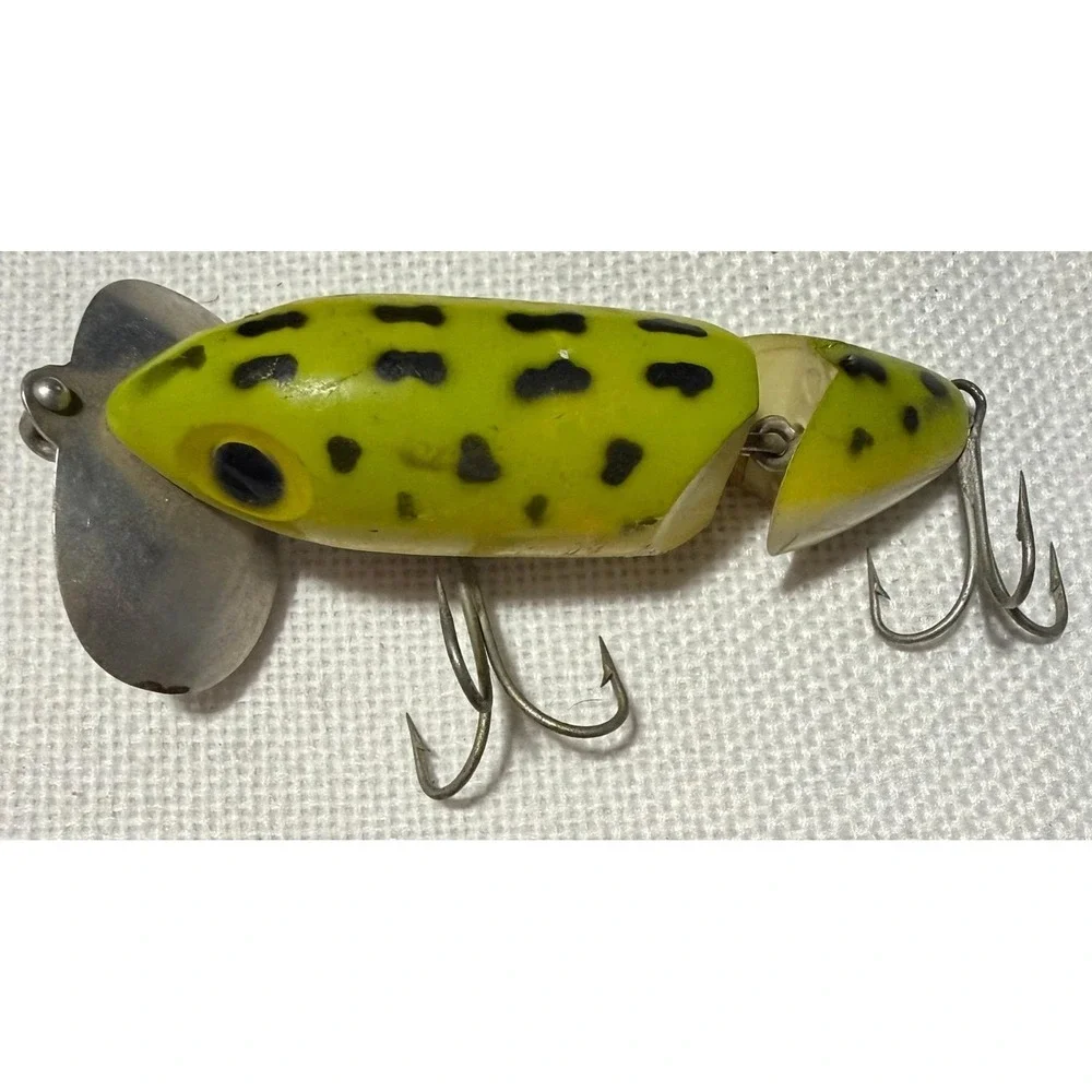 Fred Arbogast Jitterbug Jointed Fishing Lure Yellow Frog Pattern Vintage NB043